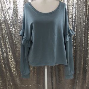 Lucky brand blue sweatshirt with ruffled sleeve L